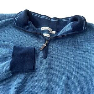 Peter Millar Men's Quarter Zip Sweater Blue Textured Cotton Cashmere Blend XL